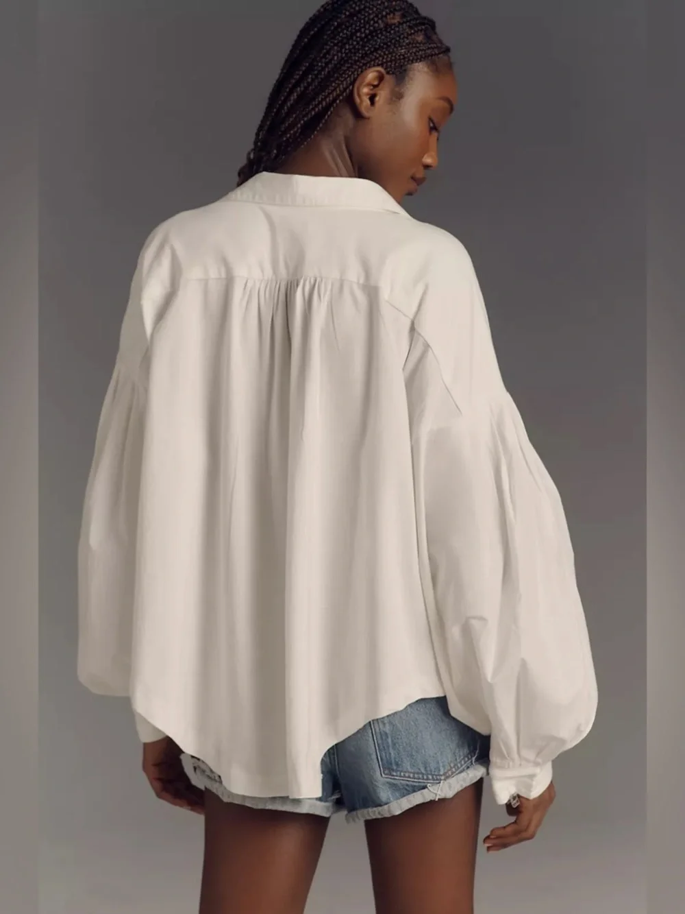 Maeve Anthropologie Balloon-Sleeve Collared Yoke Top white size L